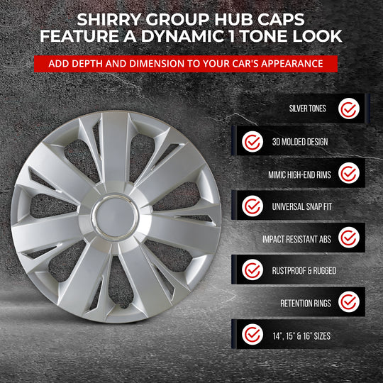 Wheel Cover Kit, Hubcaps Set of 4 Automotive Hub Caps with Universal Snap-On Retention Rings (SG-5077)