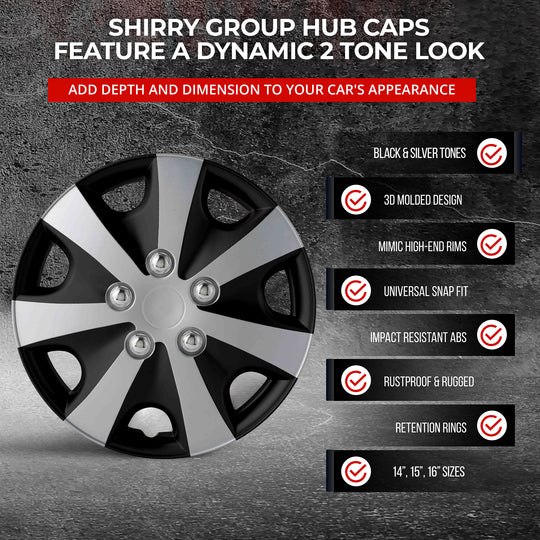 Wheel Cover Kit, Hubcaps Set of 4 Automotive Hub Caps with Universal Snap-On Retention Rings (SG-5051)