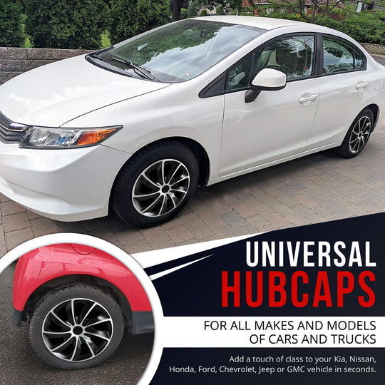 Wheel Cover Kit, Hubcaps Set of 4 Automotive Hub Caps with Universal Snap-On Retention Rings (SG-5084)