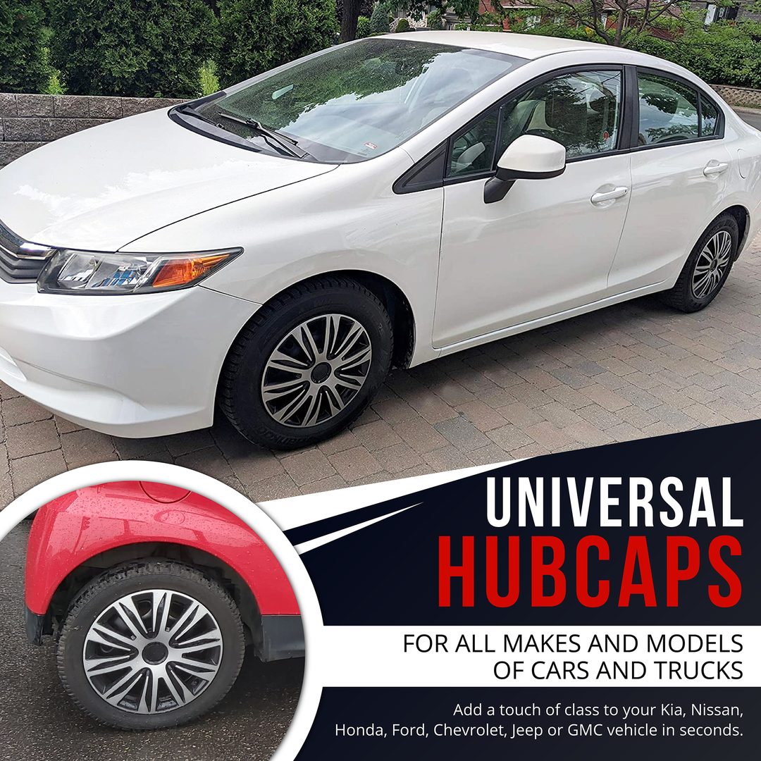 Wheel Cover Kit, Hubcaps Set of 4 Automotive Hub Caps with Universal Snap-On Retention Rings (SG-5083)
