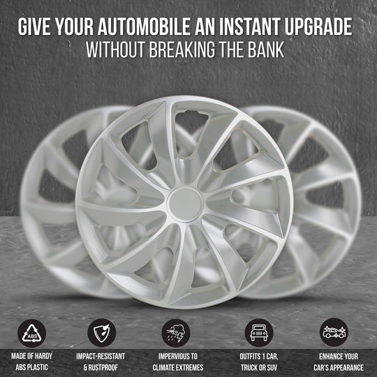 Wheel Cover Kit, Hubcaps Set of 4 Automotive Hub Caps with Universal Snap-On Retention Rings (SG-5084)
