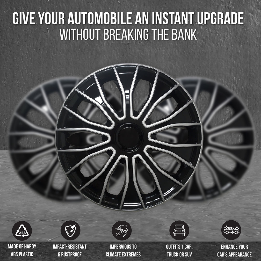 Wheel Cover Kit, Hubcaps Set of 4 Automotive Hub Caps with Universal Snap-On Retention Rings (SG-5086)